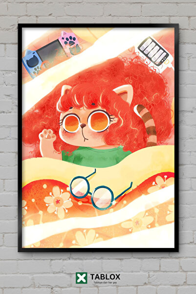 TABLOX Gaming Cat Pisică Jucător Gamer Poster drăguț Artă înrămată Pictură de...