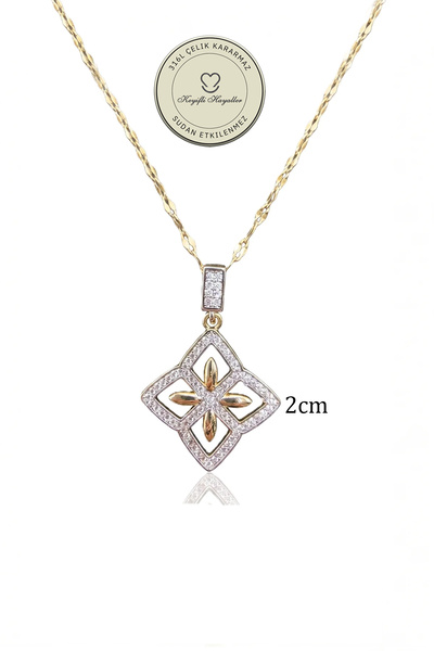 Keyifli Hayaller Çelik Kolye - 2cm Yıldız Dudak Zincir 316L Çelik Kolye Kararmaz Solmaz 40+5cm
