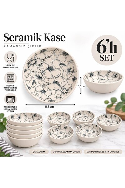 Genel Markalar 6 Lı Çiçek Desenli Seramik Kase