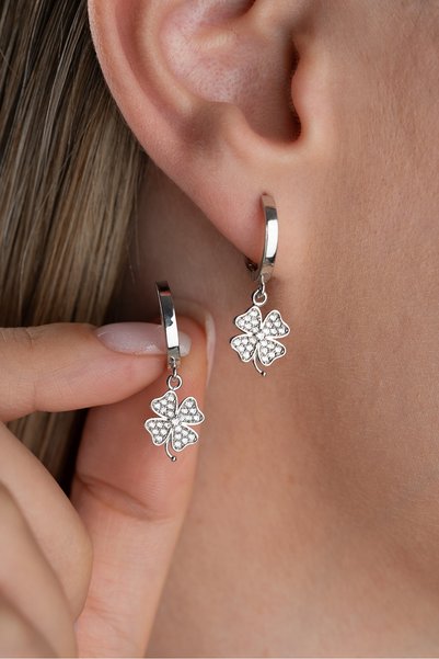 Silvano Jewelry 925 Ayar Gümüş Şans Yonca Model Küpe