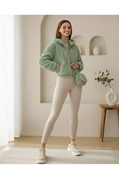 Modamorfo 5193 Hooded Plush Crop Jacket - E.Green