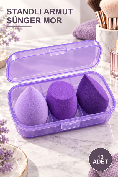 Yenilig 10 Pieces of Pear Sponge Purple with Stand
