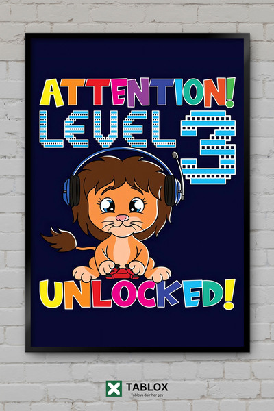 TABLOX Poster de gaming înrămat, tablou decorativ din MDF, cu mesajul „Atenți...