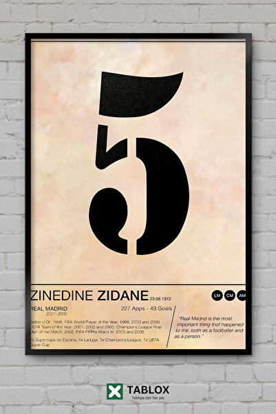 TABLOX Zinedine Zidan, fudbaler, francuska legenda, fudbalski poster, uokvire...