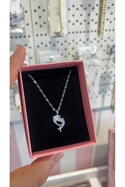 Işıltılı Yunus Balığı Figürlü Silver Çelik Kolye