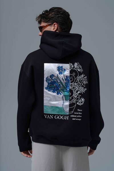 SHANBERWEAR Van Gogh Irises Erkek Oversize Hoodie Kapüşonlu Sweatshirt