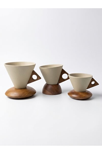 HOME MODE Minimalist Cone Ceramic Coffee Filter Dripper Set with Wooden Stand...