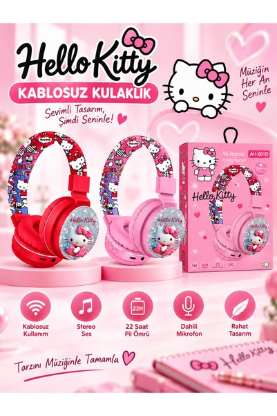 VEROXA Hello Kitty AH-601D Çocuk Bluetooth Kulaklık Kablosuz Kulak Üstü Kulaklık