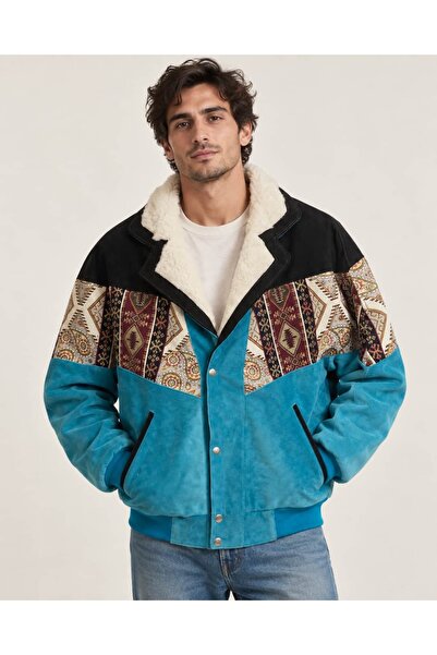 CANMODA (8038) Recien Unisex Fur Collar Vintage Aztec Jacket Oversize 90S Coa...