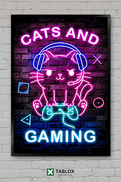 TABLOX Cats And Gaming Poster drăguț cu pisici, pentru gameri, tablou decorat...