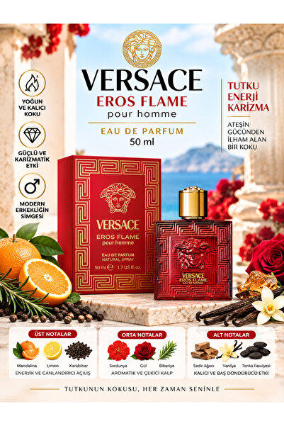 Versace Eros Flame Eau de Parfum 50 ml – Narenciye, Baharat ve Vanilya Notalı...