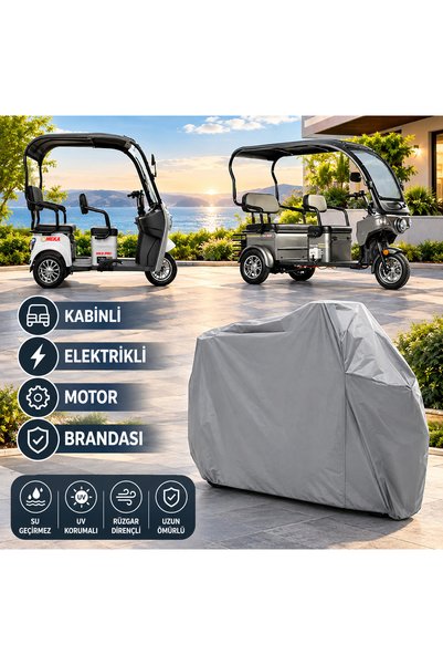 Genel Markalar Cocem Arora Felix Pro Kabinli 3 Tekerlekli Elektrikli Premium Motor Brandası 4 Mevsim Su Geçirmez UV Korumalı