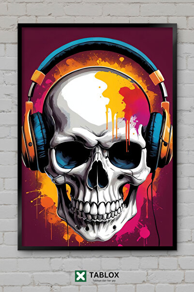 TABLOX Ακουστικά Skull Kafatası Ακουστικά Μουσικής Dj Art Διακοσμητικός πίνακ...