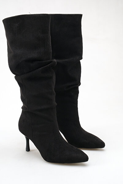 meyra'nın ayakkabıları Women's Drawstring Long Boots Black Suede