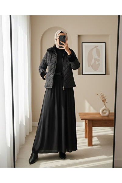 Modamorfo 5202 Plush Detailed Quilted Coat - Black