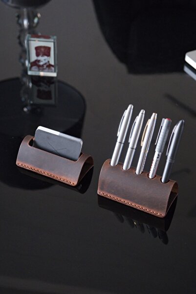 minimal X design Leather Office Desk Set - Genuine Leather Desktop Pen Holder...
