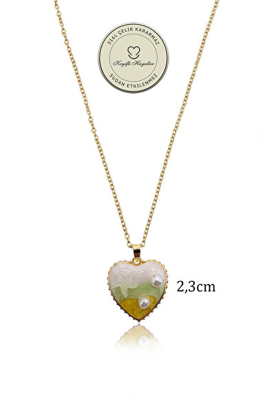 Keyifli Hayaller Çelik Kolye - 2,3cm İncili Kalp 316L Çelik Kolye Kararmaz Solmaz 40+5cm