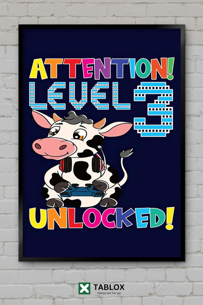 TABLOX Αφίσα Gaming "Attention Level Unlocked " με κορνίζα, διακοσμητικός πίν...