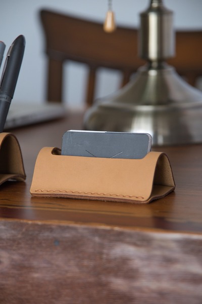 minimal X design Leather Office Desk Set - Genuine Leather Desktop Pen Holder and Business Card Holder Set - Minimal - Handmade