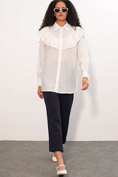 Modamorfo Women's Ruffle Detailed Shirt Tunic 5994 - White