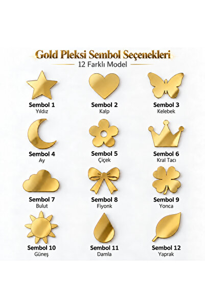 RAFKESTİR 12’li Gold / Gümüş Pleksi Süsleme Paketi – 2 cm Yapışkanlı Dekorati...