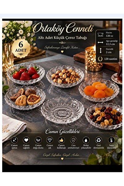 ORTAKÖYCENNETİ 6 ad Cam küçük çerez tabağı 120 cc hacim 12. 5 cm ağzı 2 cm bo...