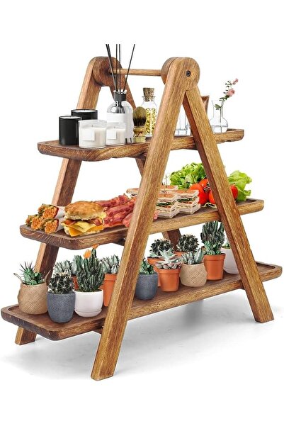 GENERAL 3-Tier Vintage Wood Tray with Rectangular Serving Stand and Farmhouse...