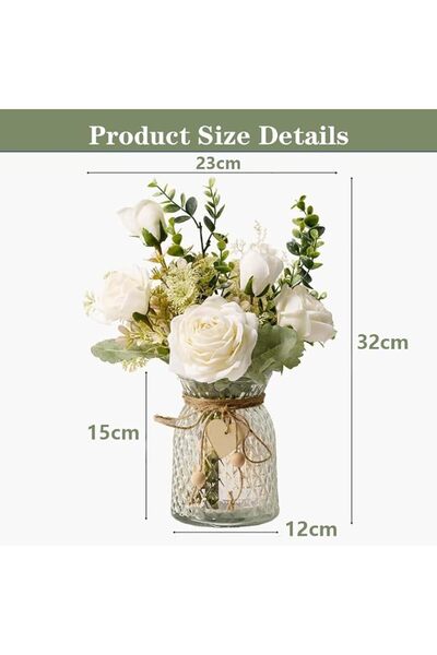 NIUBI Fake Flowers with Vase, Silk Roses Artificial Flowers in Vase, Faux Flower Arrangement with Vase Sui