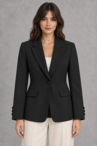 M&N Women's Single Button Long Sleeve Lined Blazer Jacket - Black
