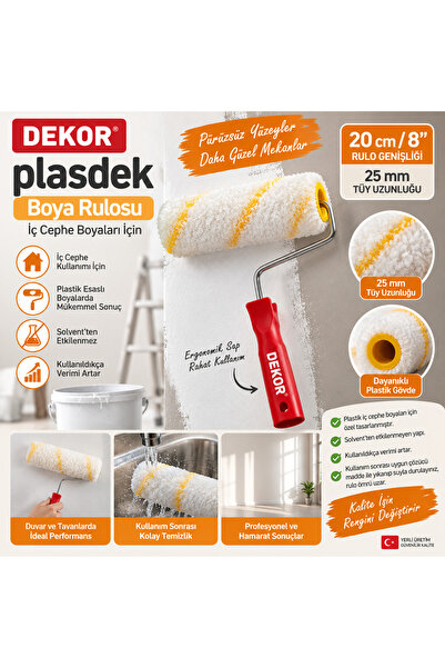 Dekor Plasdek Boya Rulosu 20 cm – 25 mm Tüylü İç Cephe Duvar ve Tavan Boyama ...