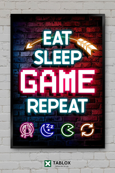 TABLOX Eat Sleep Game Repeat Player Gamer Routine Gaming Life Framed Decorati...