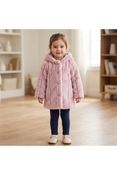 CUBBUX Kız Çocuk Peluş Mont Kapüşonlu