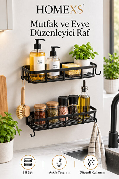 homexs Yapışkanlı Mutfak Rafı, Baharatlık Standı, Evye Düzenleyici, Kahve Köş...