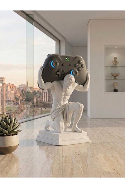 pumbata3D Atlas Heykeli Xbox Oyun Kolu Standı | Beyaz Oyun Konsolu Controller...