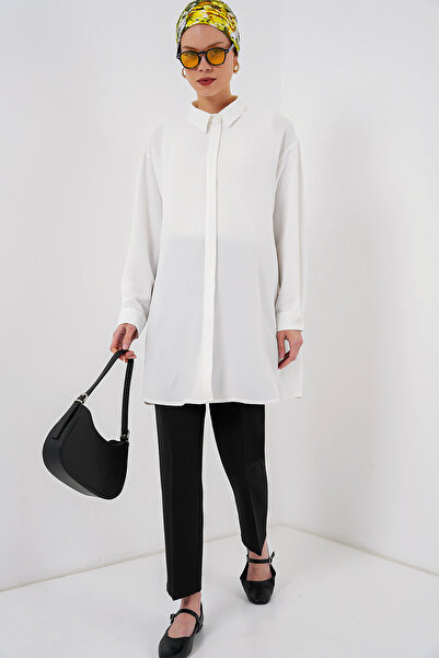 Modamorfo Women's Long Shirt Tunic 5945 - White