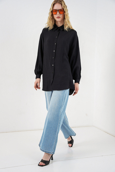 Modamorfo Women's Textured Oversize Tunic 5989 - Black