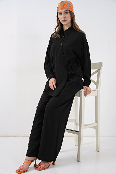 Modamorfo Women's Lace-Up Tunic Trousers Double Set 6752 - Black