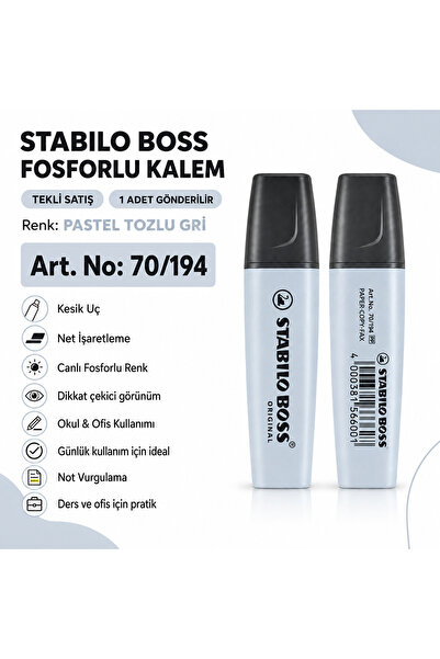 Stabilo BOSS Fosforlu Kalem 1 Adet – Metin İşaretleme Kalemi