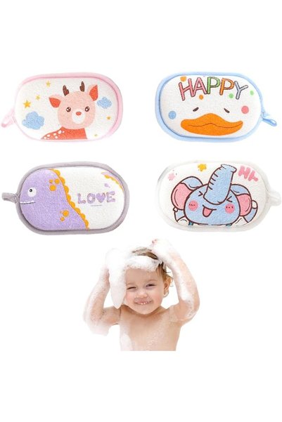 Hepiide 4 PCS Baby Bath Sponge Set - Soft Pure Cotton Shower Sponges, Cartoon...