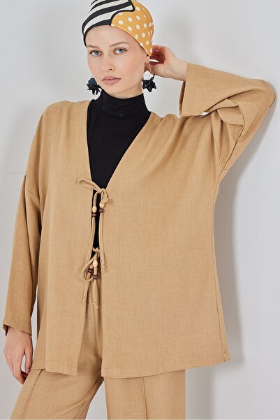 Modamorfo Women's Linen Kimono Double Set 6727 - Biscuit