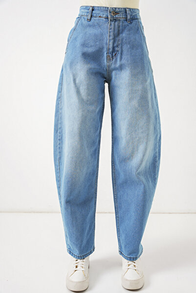 Modamorfo 6689 Women's High Waist Baggy Jeans - Light Blue