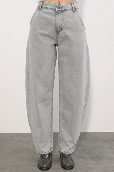 Modamorfo 6689 Women's High Waist Baggy Jeans - Gray