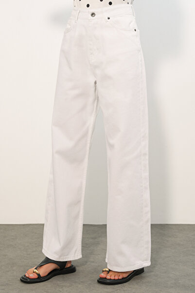 Modamorfo Women's Wide Leg High Waist Palazzo Jeans 6656 - White