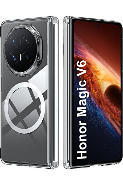 Rivor Honor Magic V6 Uyumlu Kılıf Magsafe Wireless Kablosuz Şarj Destekli Şeffaf Darbe Emici Kapak
