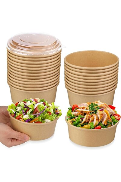 Giwrmu Paper Salad Bowl Food Containers with Clear Lids Round Paper Bowl