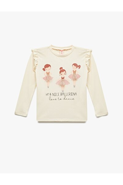Koton Long Sleeve T-Shirt Ballerina Printed Cotton Crew Neck