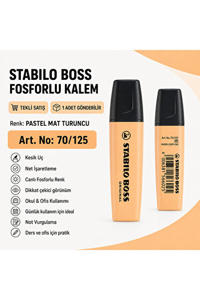 Stabilo BOSS Fosforlu Kalem 1 Adet – Metin İşaretleme Kalemi