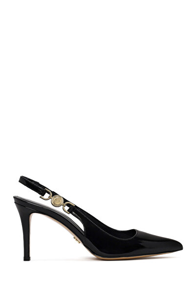 Derimod Women's Black Open-Back Thin Heeled Patent Leather Shoes Af110001Dr