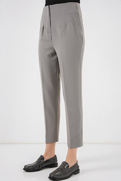 Modamorfo 6650 High Waist Fabric Trousers - Gray