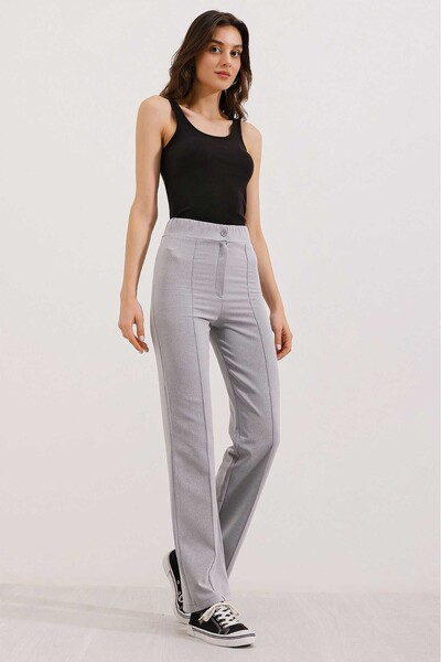Modamorfo 6629 High Waist Palazzo Trousers - Gray